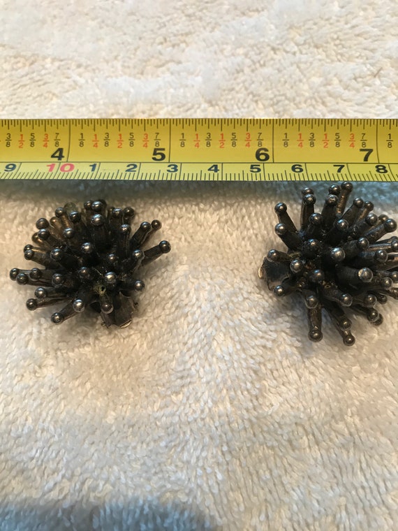 Vintage silver sea urchin clip earrings mid centu… - image 1