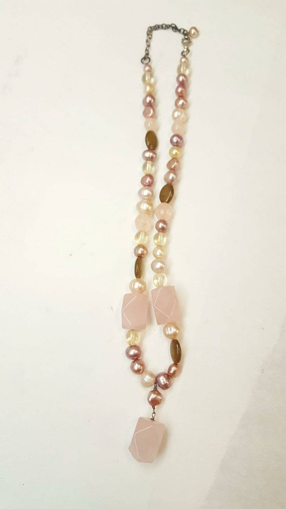 Multi-colored Fresh Water PEARLS Rose Quartz NECKL