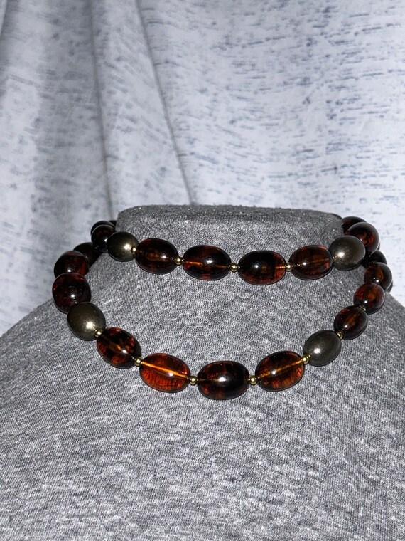 Vintage Brown Lucite Plastic Beaded Necklace - image 4