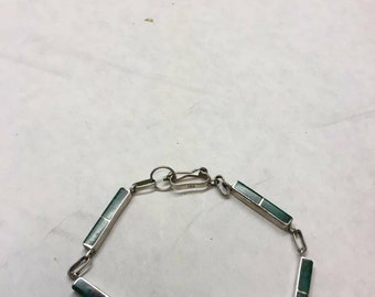 Vintage Beaded steriling Long rectangle link bracelet dark Teal Color