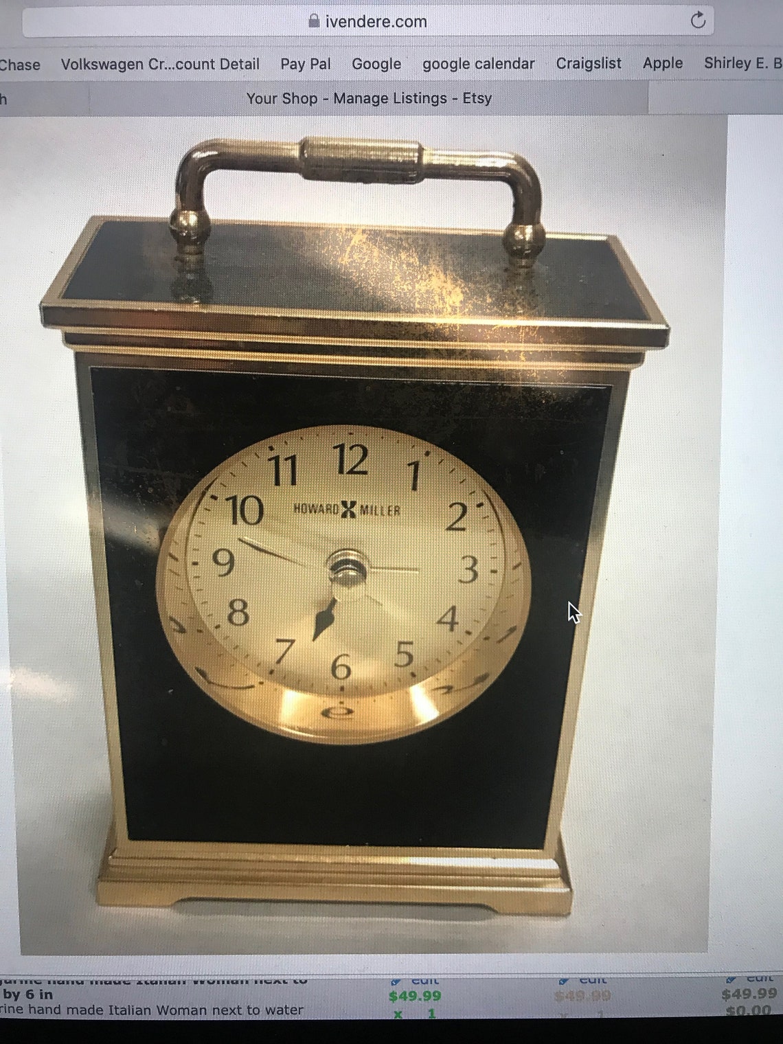 HOWARD MILLER Vintage Desk Clock Battery Works Black Front Brass 3 by 4