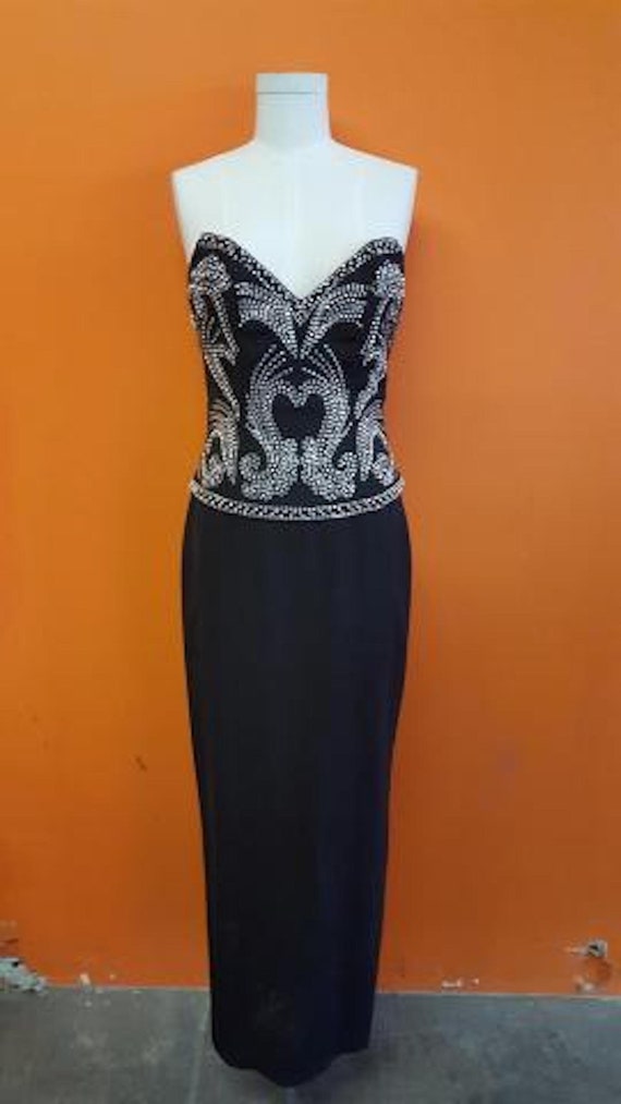 Vintage Black Rose Taft Evening Dress, Gown, Rhine