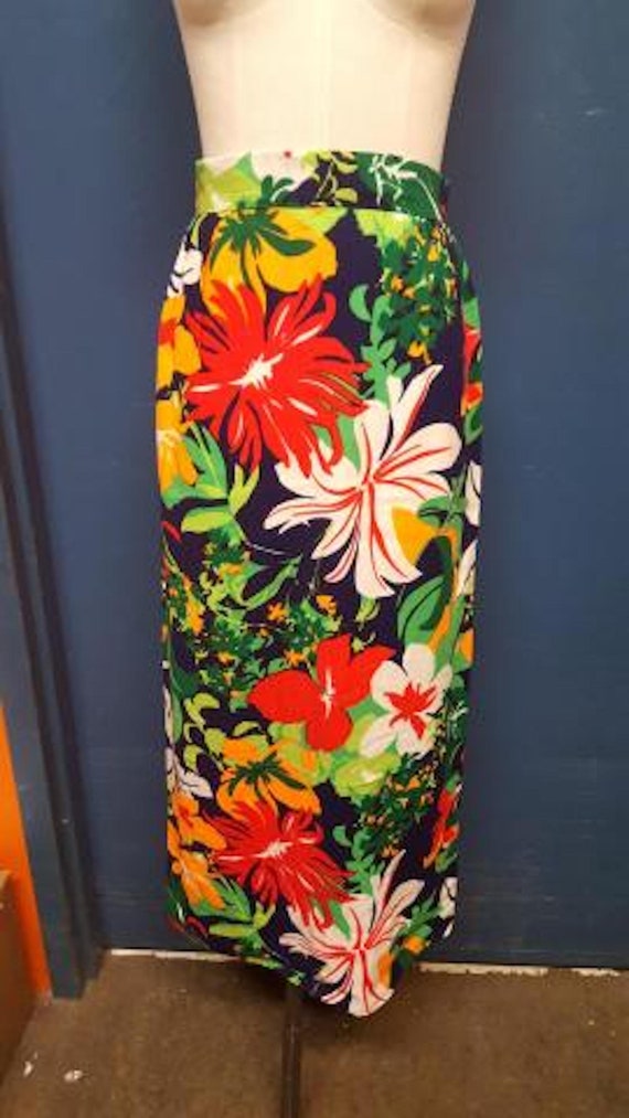 VINTAGE Floral Print Skirt, Navy