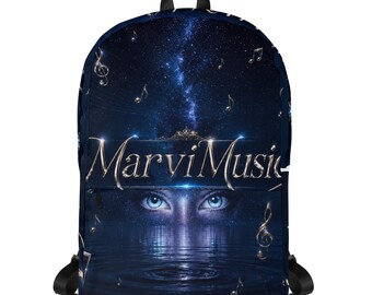 Zaino per laptop resistente all'acqua con stampa "Notte stellata" a tema musicale.