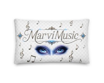 Cuscino MarviMusic con design a occhi e note musicali
