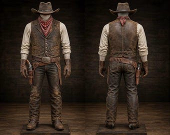 Mens Dark Brown Leather Authentic Cowboy Costume Suit | Vintage Fringed outfits Western Vest & Pants