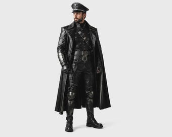 Men's Steampunk Leather Coat - Outfit
