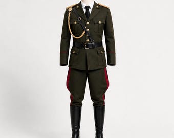 Olive Military Cosplay Uniform Gold Trim Officer Costume