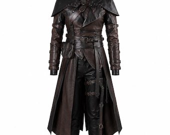 Steampunk Leather Coat | Gothic Trench Coat | Fantasy Cosplay Costume