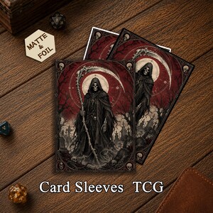 Mtg Card Sleeves, Grim Reaper Card Sleeves, Gothic Red Moon TCG Deck Protectors, Dark Fantasy Commander Sleeves, Skull Tarot Gamer Gift