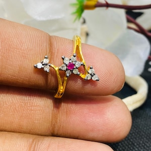Pink Ruby Style Floral Ring, Gold Tone Statement Ring, Sparkling Clear Stone Cocktail Ring, Elegant Women’s Jewelry, Romantic Gift Ring