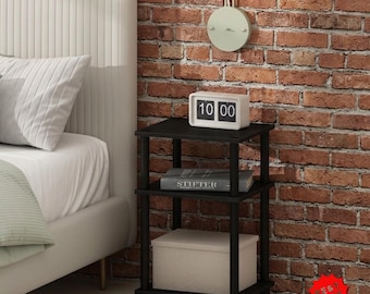 3 Tier Open Storage Nightstand with Shelves for Bedroom Living Room