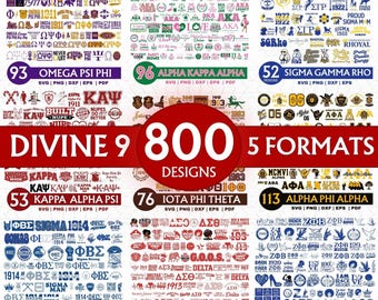 Paquete de archivos SVG y PNG de Divine 9 Greek Life / 800 diseños (descarga digital)