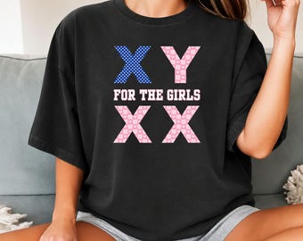 XX XY For The Girls T Shirt Pink Hearts Feminist Graphic Tee S-4XL