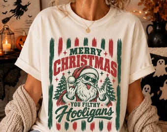 Merry Christmas Filthy Hooligans Santa Shirt Long Sleeve S-4XL