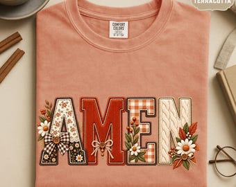 Amen Christian Shirt Floral Faith Graphic Comfort Colors Tee S-4XL