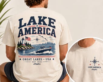 Lake America Great Lakes USA Nautical Boating Graphic T Shirt S-4XL