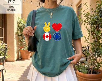 Peace Love Canada Europe Unity Symbol Graphic Shirt S-4XL