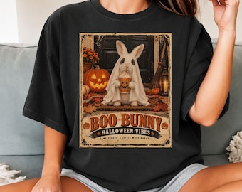 Boo Bunny Halloween Comfort Colors Shirt Cute Ghost Rabbit Tee S-4XL