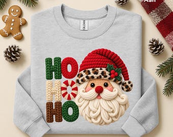 Ho Ho Ho Santa Sweatshirt Crochet Style Christmas Graphic S-4XL