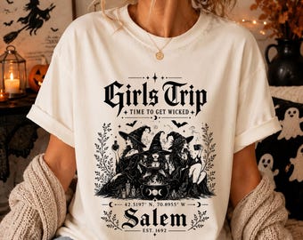 Girls Trip Salem Witch T Shirt Gothic Halloween Travel Tee S-4XL