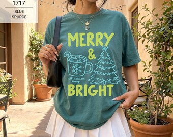 Merry and Bright Christmas Comfort Colors Shirt S-4XL