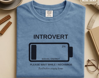 Introvert Social Battery Shirt, Funny Introvert Tee, Social Energy Graphic, Stay Home Humor, Comfort Colors®