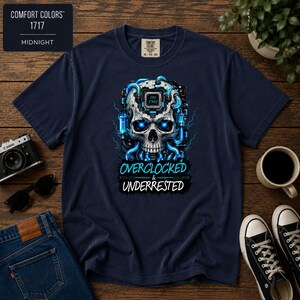 Overclocked & Underrested Shirt, Funny Programmer T-Shirt, PC Gamer Gift, Computer Geek Tee, Comfort Colors 1717