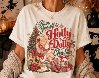 Holly Dolly Christmas Shirt Western Cowgirl Tee Long Sleeve S-4XL