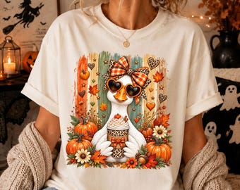 Fall Goose Shirt Pumpkin Spice Autumn Tee Long Sleeve S-4XL