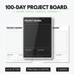 100 Day Challenge Grid Tracker | Project Progress Board | Printable Goal Setter | Goodnotes Planner PDF