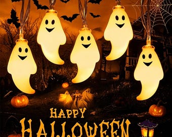 Halloween Ghost String Lights | Cute Smiling Ghost Fairy Lights, Spooky Outdoor Yard, Porch, Patio & Party Decoration