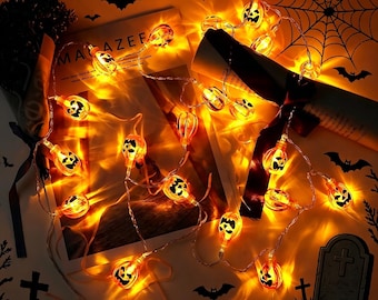 Halloween Mini Pumpkin String Lights, Jack-O-Lantern Fairy Lights, Spooky Indoor & Outdoor Halloween Decor