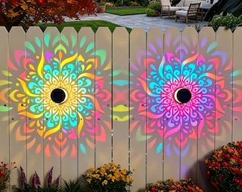 Colorful Peony Mandala Solar Wall Light, Outdoor Color Changing Garden Lamp, Waterproof Landscape Wall Sconce