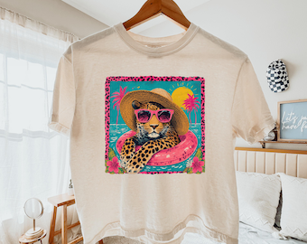 Comfort Colors® Preppy Summer Boxy Tee, Coquette Summer Girly Beach Crop, Retro Leopard Graphic Crop Top, Cute Summer Graphic Boxy Tee