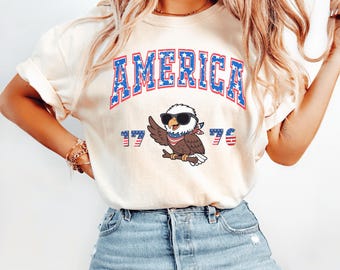 Comfort Colors® 4th of July 1776 Shirt, Fourth of July Unisex Eagle Tee, USA Patriotic Shirt, USA Land of the Free, Red White and Blue Tee