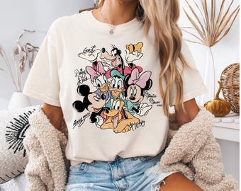 Comfort Colors® Vintage Mickey and Friends Signatures T-Shirt, Retro Mickey & Co Shirt, Disney Family Trip Shirt, Disneyland Friend Trip Tee