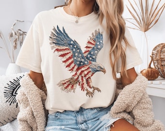 Comfort Colors® American Eagle Shirt, 4th of July Eagle T-Shirt, American Flag Eagle Tee, Retro USA Flag Eagle Shirt, Vintage Patriotic Tee