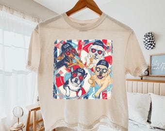 Comfort Colors® Patriotic Dog Boxy Tee, USA Dog Lover Crop Top, Funny 4th of July Dogs Crop, American Flag Dogs Crop, 250th USA Crop