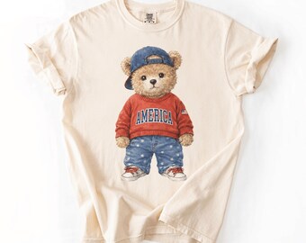 Comfort Colors® Patriotic Bear Shirt, American Teddy Bear Tee, 4th of July Shirt, USA Bear Shirt, Cute July 4th Tee, America Freedom Shirt