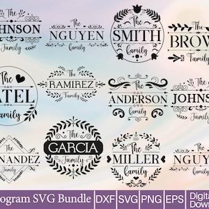 Split Monogram SVG Bundle for Cricut, Alphabet Split Letters PNG SVG, Family Name Monogram Fonts, Fancy Script Circle Monogram,Last Name Svg