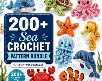200+ Sea Crochet Pattern Bundle | Ocean Amigurumi Patterns | Sea Animals Crochet PDF | Turtle Whale Octopus Crab Jellyfish | digitalDownload