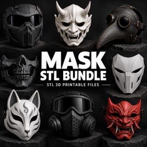 Mask STL Bundle | 3D Printable Masks | Cosplay Mask STL | Halloween Mask 3D Print Files | Fantasy Mask STL | Digital Download