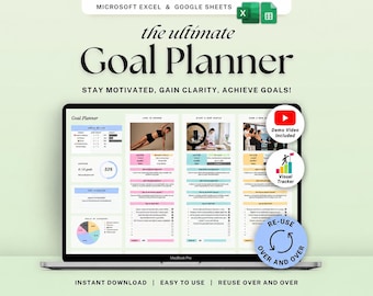 Goal Planner Spreadsheet | Google Sheets & Excel Dark Mode | Smart Goal Tracker | Vision Board | Goal  Template | 2026 Productivity Planner