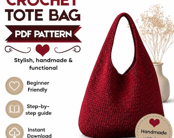 Large Crochet Hobo Bag PDF Pattern, Slouchy Shoulder Tote Tutorial, Easy Beginner Crochet Purse, Instant Digital Download