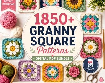 1850+ Granny Square Crochet Patterns Bundle Beginner to Advanced | DIY Crochet Motifs | Instant Download | Blanket, Bag & Cardigan Patterns