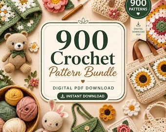 900 Crochet Pattern Bundle PDF | Granny Square Patterns, Amigurumi Patterns, Crochet Bag Patterns, Blanket Patterns Instant Digital Download
