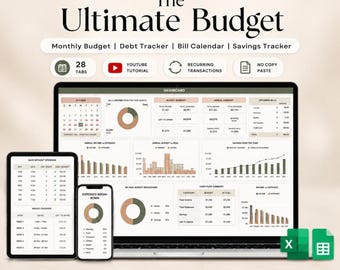Ultimate Annual Budget Spreadsheet | Excel & Google Sheets Budget Template | Monthly Budget Planner | Bill Debt and Expense Tracker