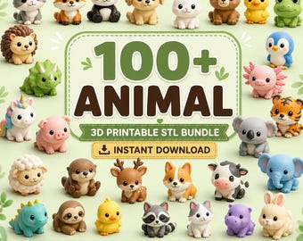 100+ Cute Mini Animal Bundle | Kawaii 3D Printable STL Files | Adorable Toy Models | Instant Download