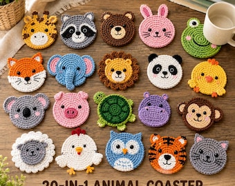 20-in-1 Crochet Animal Coaster Pattern Bundle | Cute Amigurumi Coasters | Easy Crochet Patterns | Digital Download | Handmade Gift | Pattern